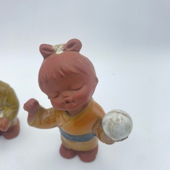Vtg Japanese Red Clay Pottery Children holding Instruments figurines set of 3 4” - Picture 2 of 16